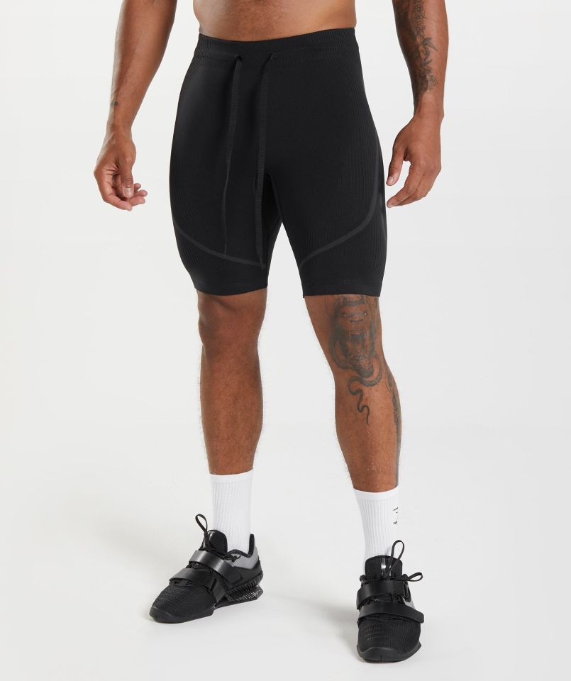 Gymshark 315 Bezszwowe Spodenki 1/2 Czarno-antracytowe