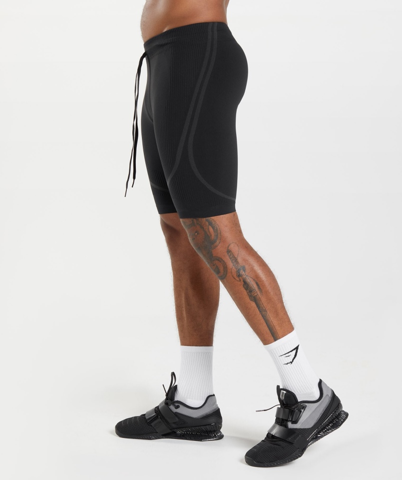 Gymshark 315 Bezszwowe Spodenki 1/2 Czarno-antracytowe