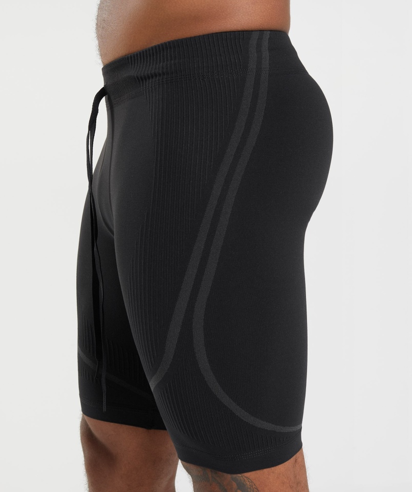 Gymshark 315 Bezszwowe Spodenki 1/2 Czarno-antracytowe