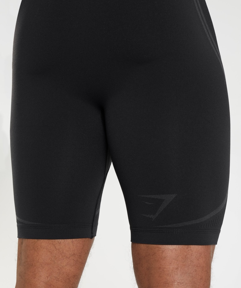 Gymshark 315 Bezszwowe Spodenki 1/2 Czarno-antracytowe