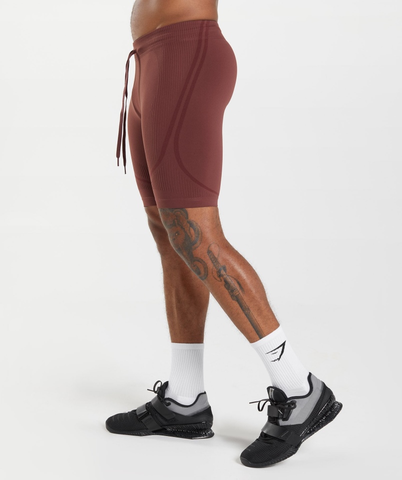 Gymshark 315 Bezszwowe Spodenki 1/2 Wiśniowe Brązowo-sportowe Bordowe