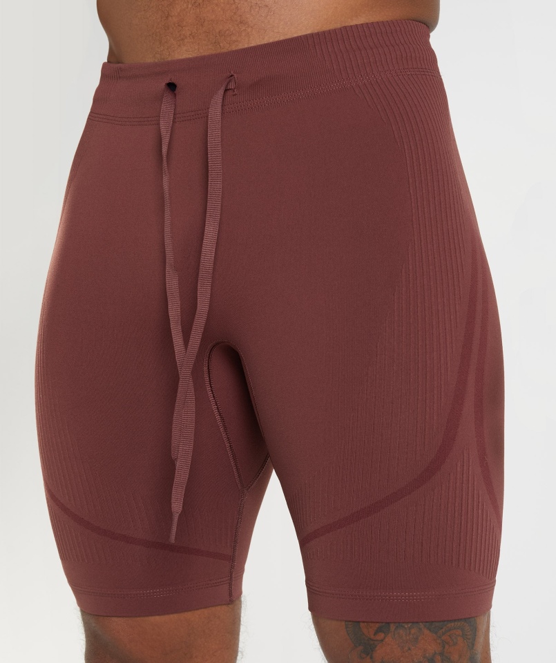 Gymshark 315 Bezszwowe Spodenki 1/2 Wiśniowe Brązowo-sportowe Bordowe