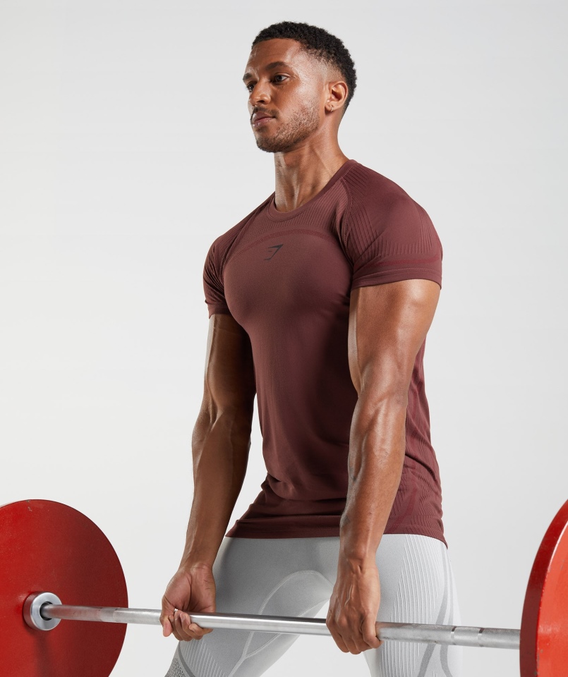 Gymshark 315 Bezszwowa Koszulka Wiśniowo-brązowa