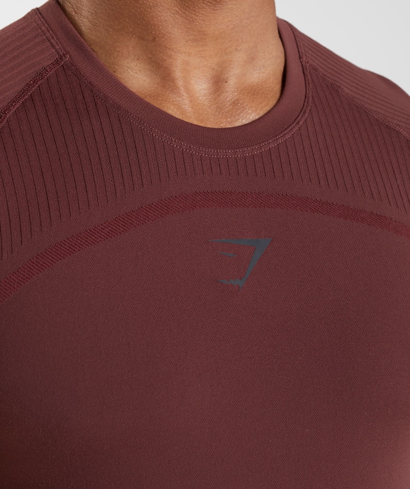 Gymshark 315 Bezszwowa Koszulka Wiśniowo-brązowa