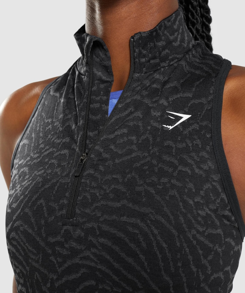 Gymshark Dostosuj Zwierzęcy Bezszwowy Crop 1/2 Zip Hybrydowo-czarny