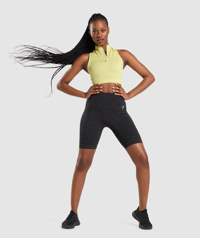 Gymshark Dostosuj Zwierzęcą Bezszwową Uprawę 1/2 Zip Hybrydowy-świetlik żółty