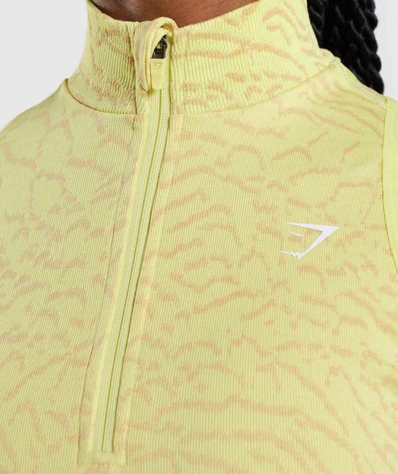 Gymshark Dostosuj Zwierzęcą Bezszwową Uprawę 1/2 Zip Hybrydowy-świetlik żółty