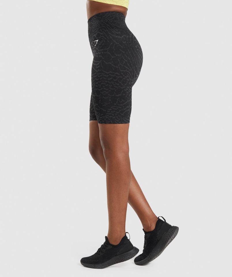 Gymshark Adaptive Zwierzęce Bezszwowe Spodenki Rowerowe Hybrydowo-czarne