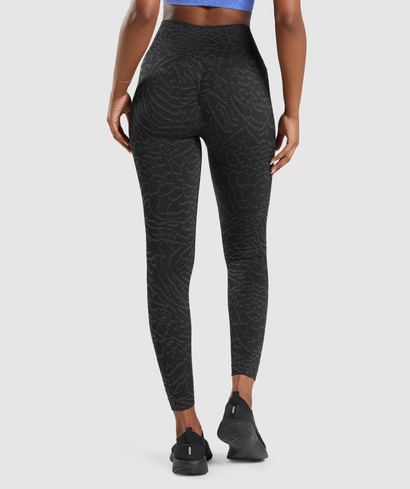Gymshark Dopasowują Zwierzęce Bezszwowe Legginsy Hybrydowo-czarne