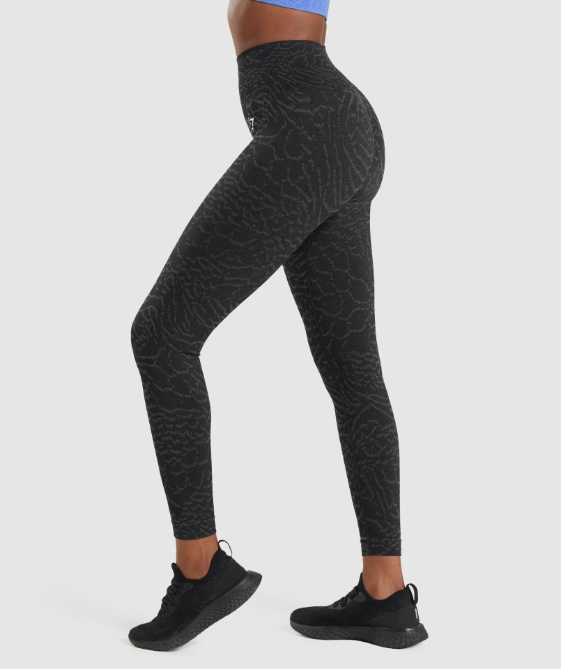 Gymshark Dopasowują Zwierzęce Bezszwowe Legginsy Hybrydowo-czarne
