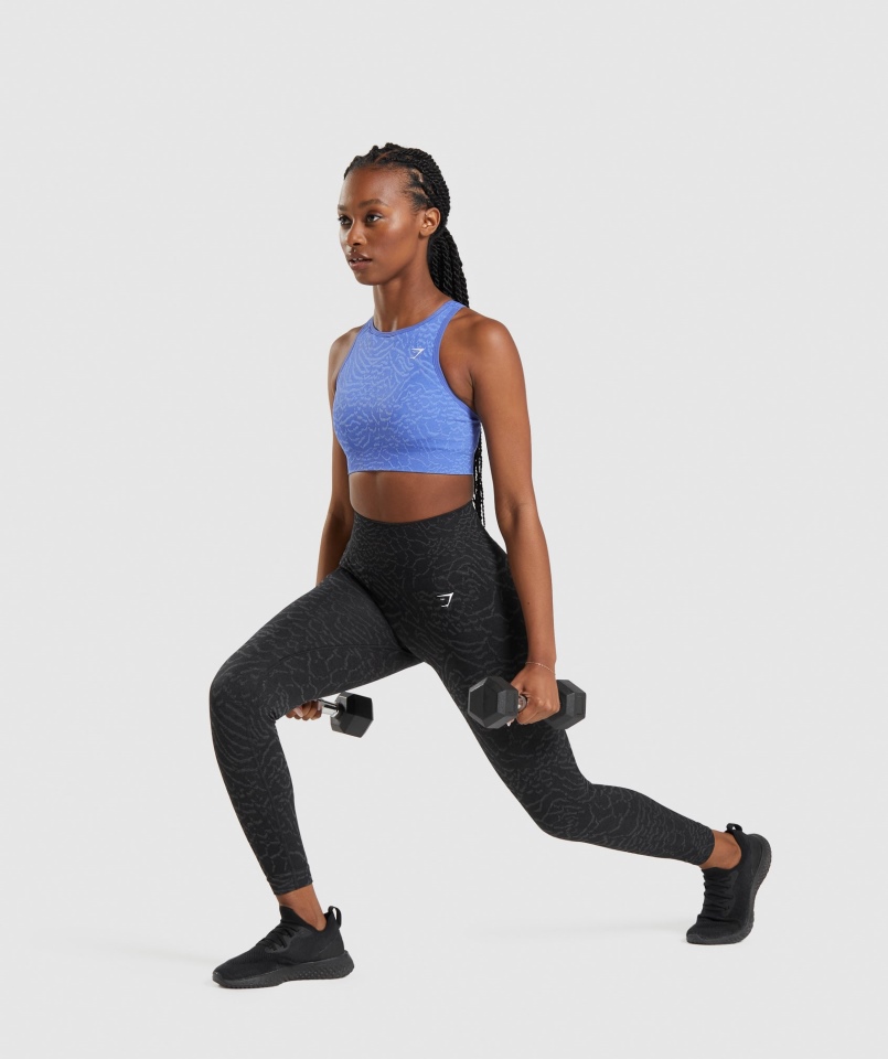 Gymshark Dopasowują Zwierzęce Bezszwowe Legginsy Hybrydowo-czarne