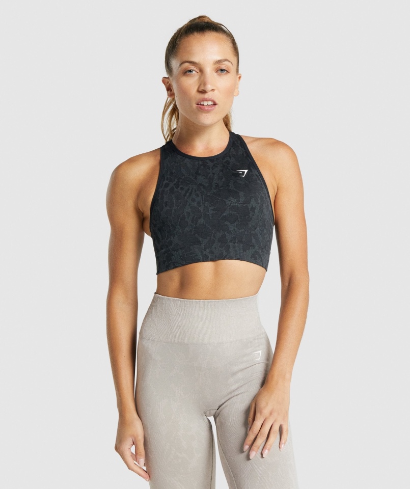 Gymshark Dostosuj Zwierzęcy Bezszwowy Biustonosz Sportowy Motyl-czarny