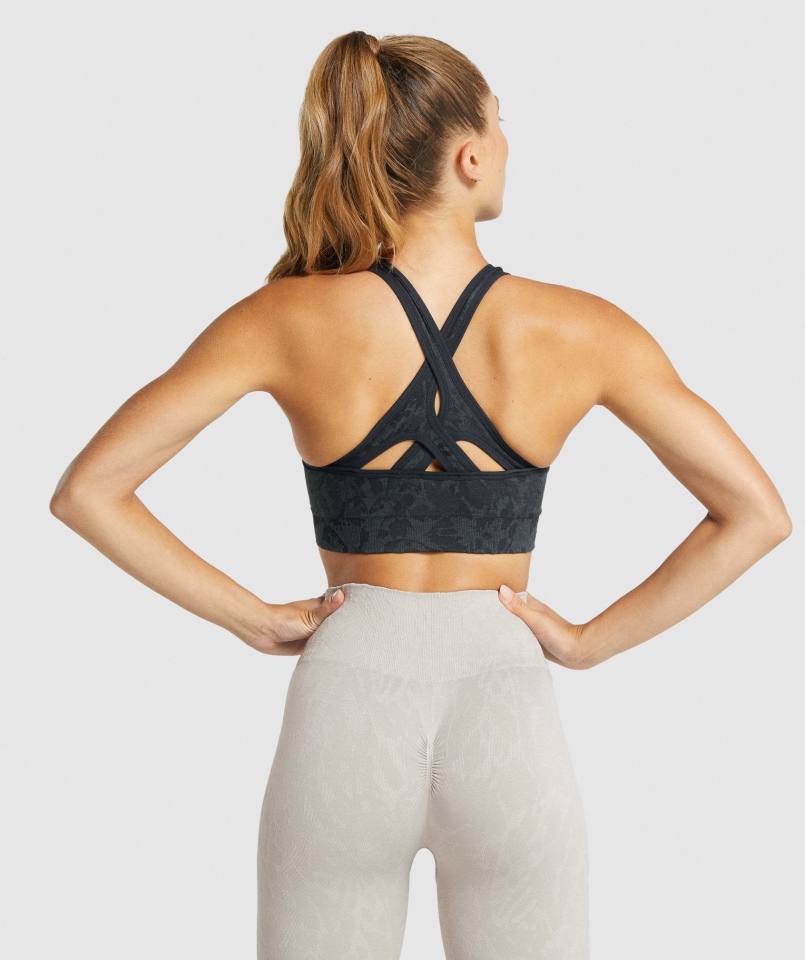 Gymshark Dostosuj Zwierzęcy Bezszwowy Biustonosz Sportowy Motyl-czarny
