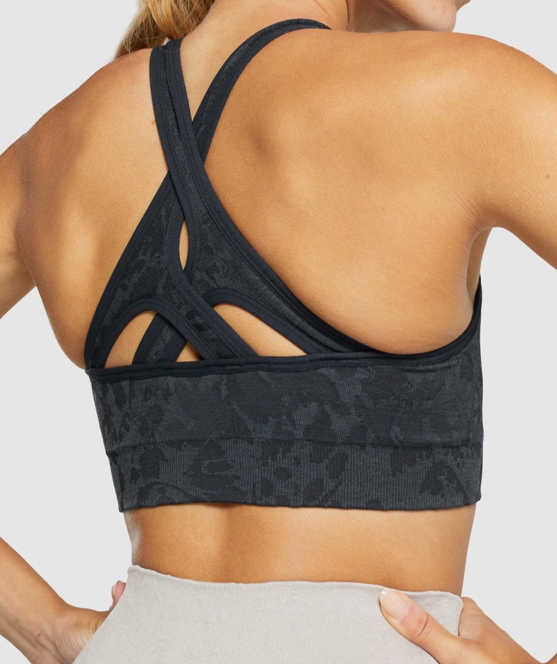 Gymshark Dostosuj Zwierzęcy Bezszwowy Biustonosz Sportowy Motyl-czarny