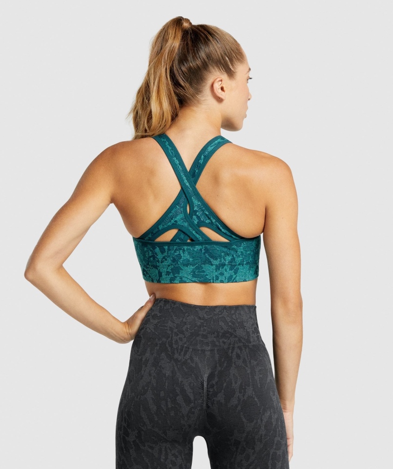 Gymshark Dostosuj Zwierzęcy Bezszwowy Biustonosz Sportowy Motyl-turkusowy