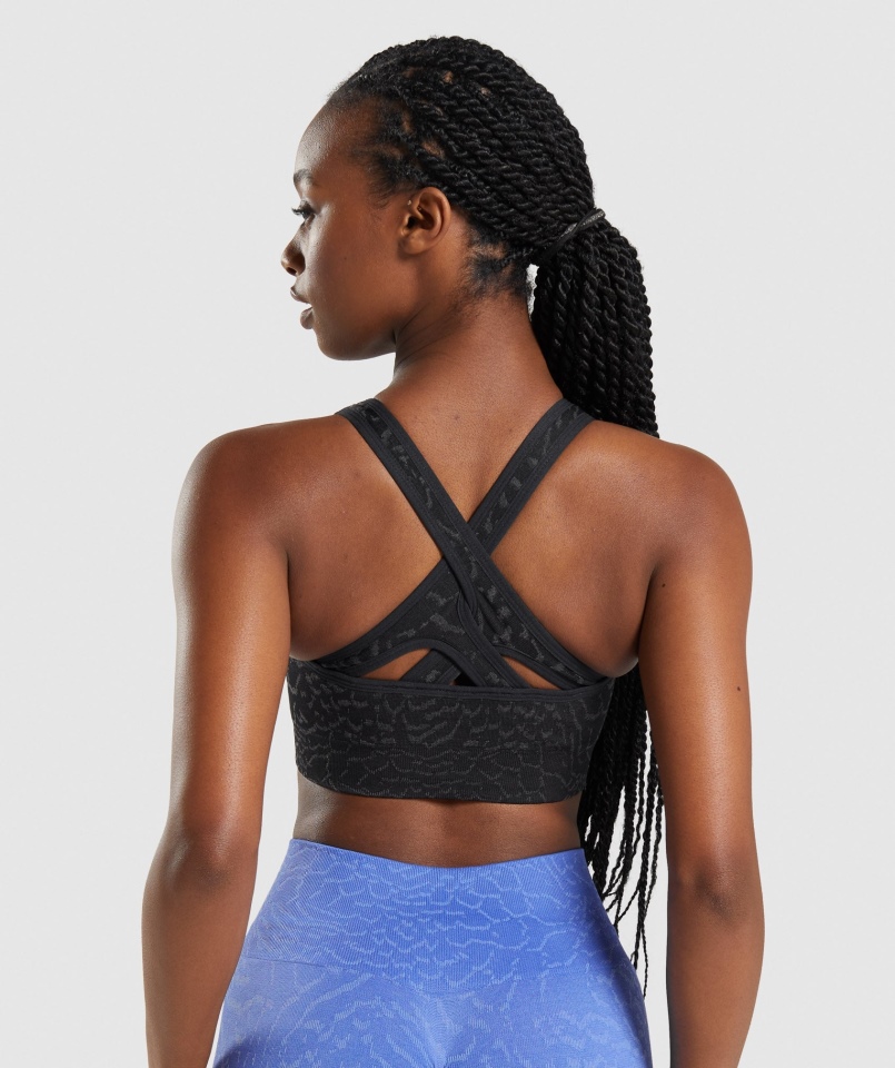 Gymshark Adaptacyjny Biustonosz Sportowy Bezszwowy Zwierzęcy Hybrydowo-czarny