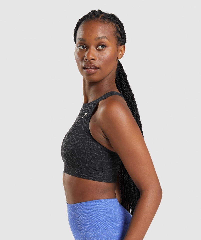 Gymshark Adaptacyjny Biustonosz Sportowy Bezszwowy Zwierzęcy Hybrydowo-czarny