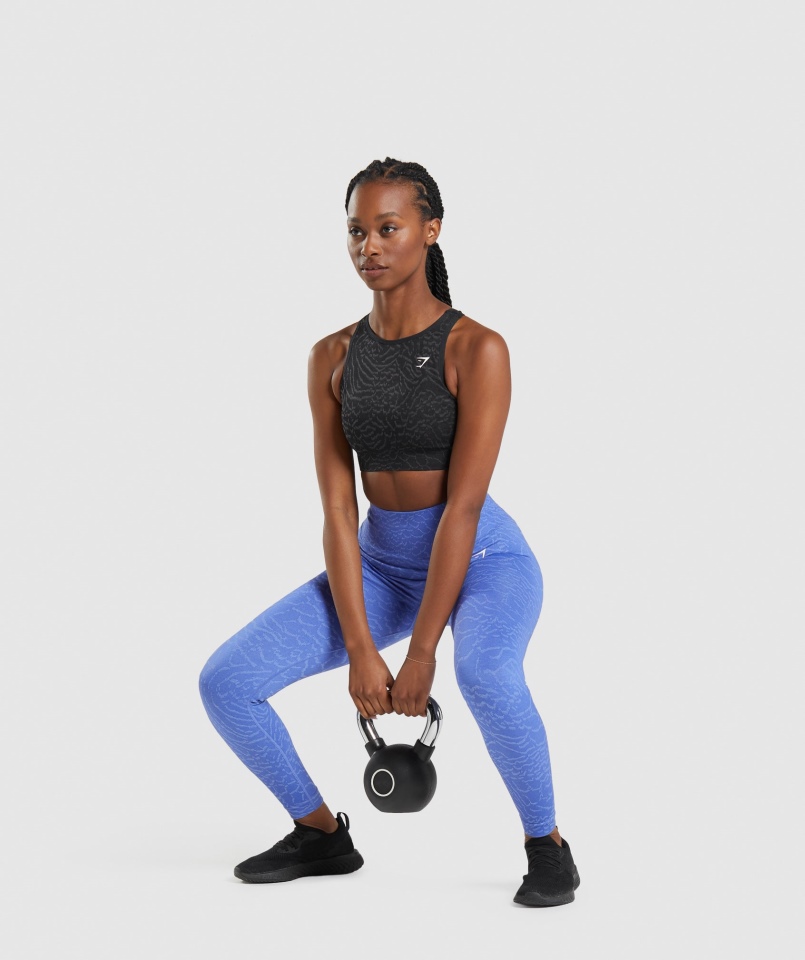 Gymshark Adaptacyjny Biustonosz Sportowy Bezszwowy Zwierzęcy Hybrydowo-czarny