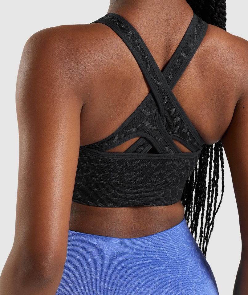 Gymshark Adaptacyjny Biustonosz Sportowy Bezszwowy Zwierzęcy Hybrydowo-czarny