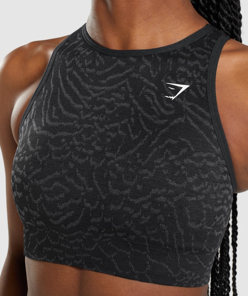 Gymshark Adaptacyjny Biustonosz Sportowy Bezszwowy Zwierzęcy Hybrydowo-czarny