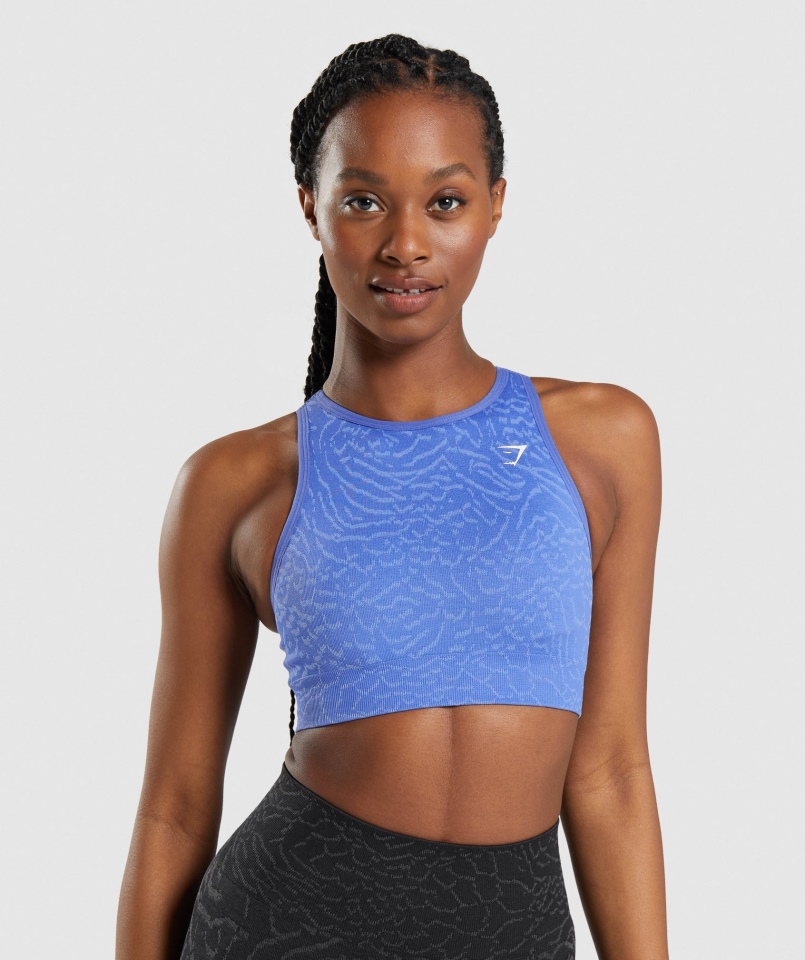 Gymshark Adaptacyjny Biustonosz Sportowy Bezszwowy Zwierzęcy Hybrydowy Niebieski