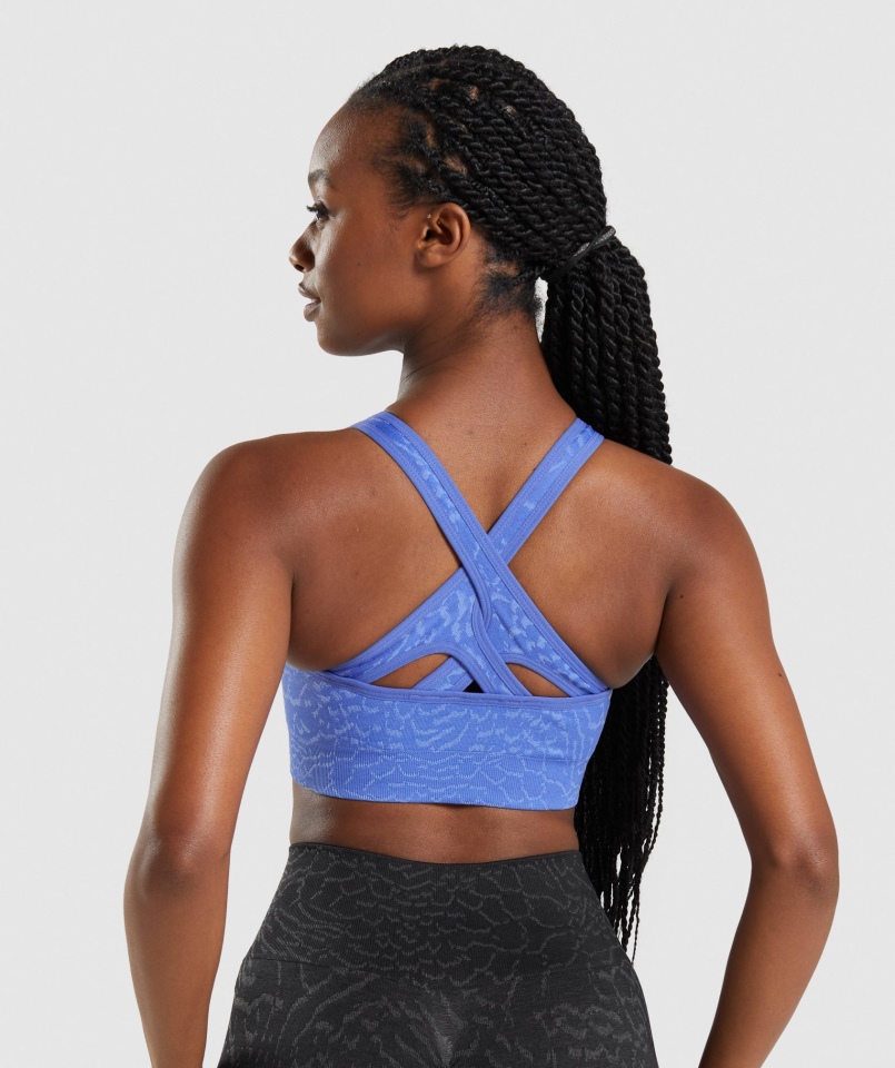Gymshark Adaptacyjny Biustonosz Sportowy Bezszwowy Zwierzęcy Hybrydowy Niebieski