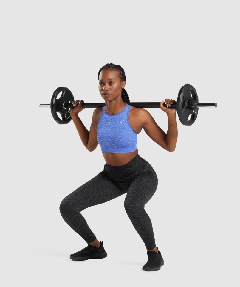 Gymshark Adaptacyjny Biustonosz Sportowy Bezszwowy Zwierzęcy Hybrydowy Niebieski