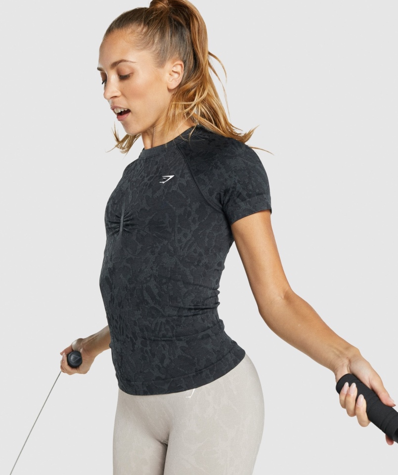 Gymshark Dostosuj Zwierzęcą Bezszwową Koszulkę Motyl-czarną