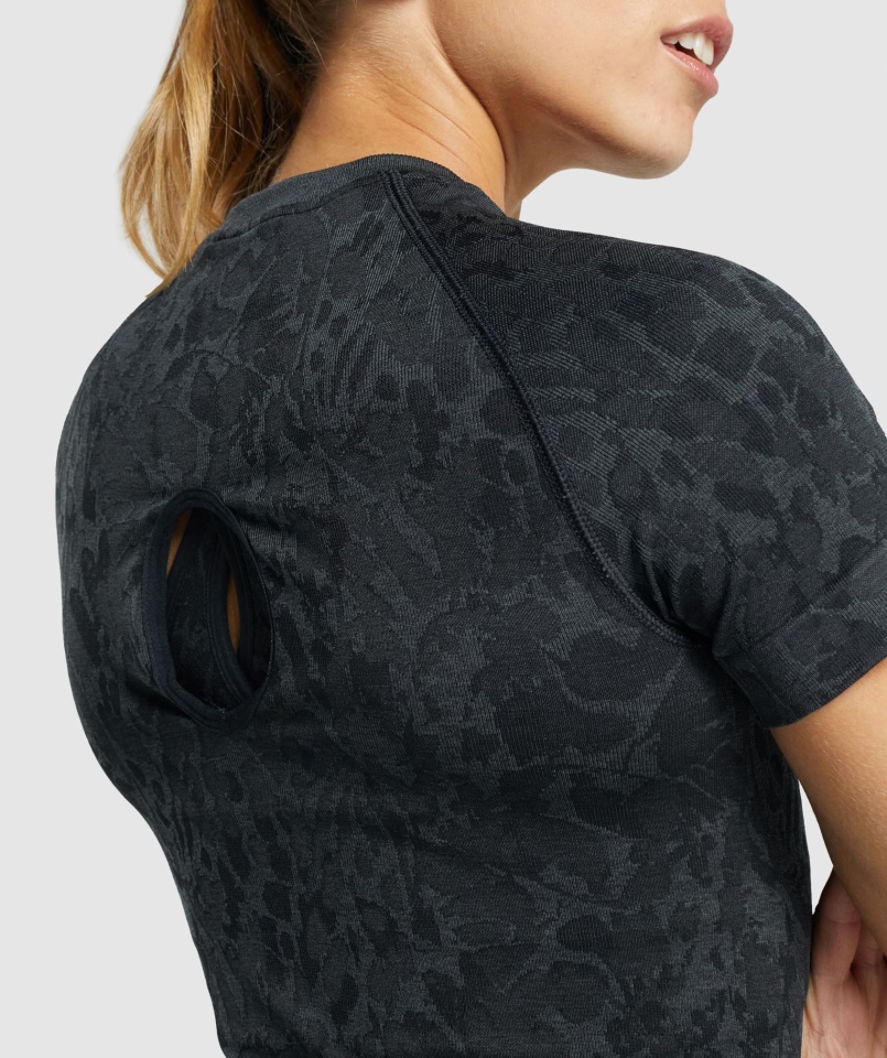 Gymshark Dostosuj Zwierzęcą Bezszwową Koszulkę Motyl-czarną