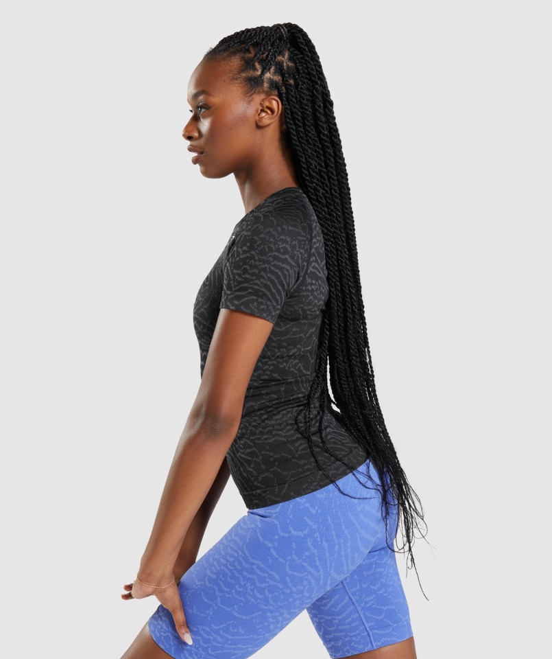 Gymshark Adaptacja Zwierzęca Bezszwowa Koszulka Hybrydowa - Czarna