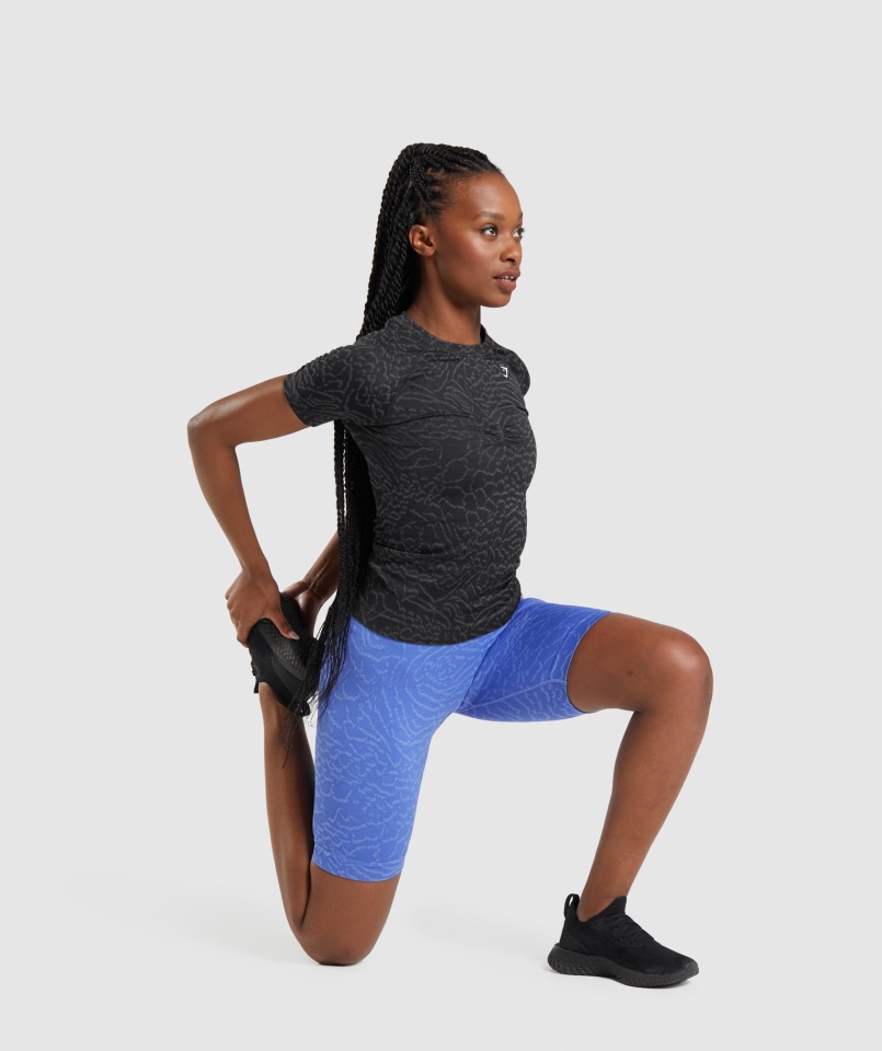 Gymshark Adaptacja Zwierzęca Bezszwowa Koszulka Hybrydowa - Czarna