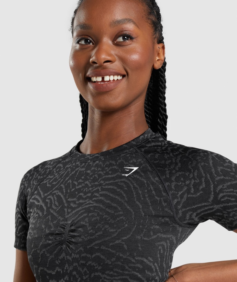 Gymshark Adaptacja Zwierzęca Bezszwowa Koszulka Hybrydowa - Czarna