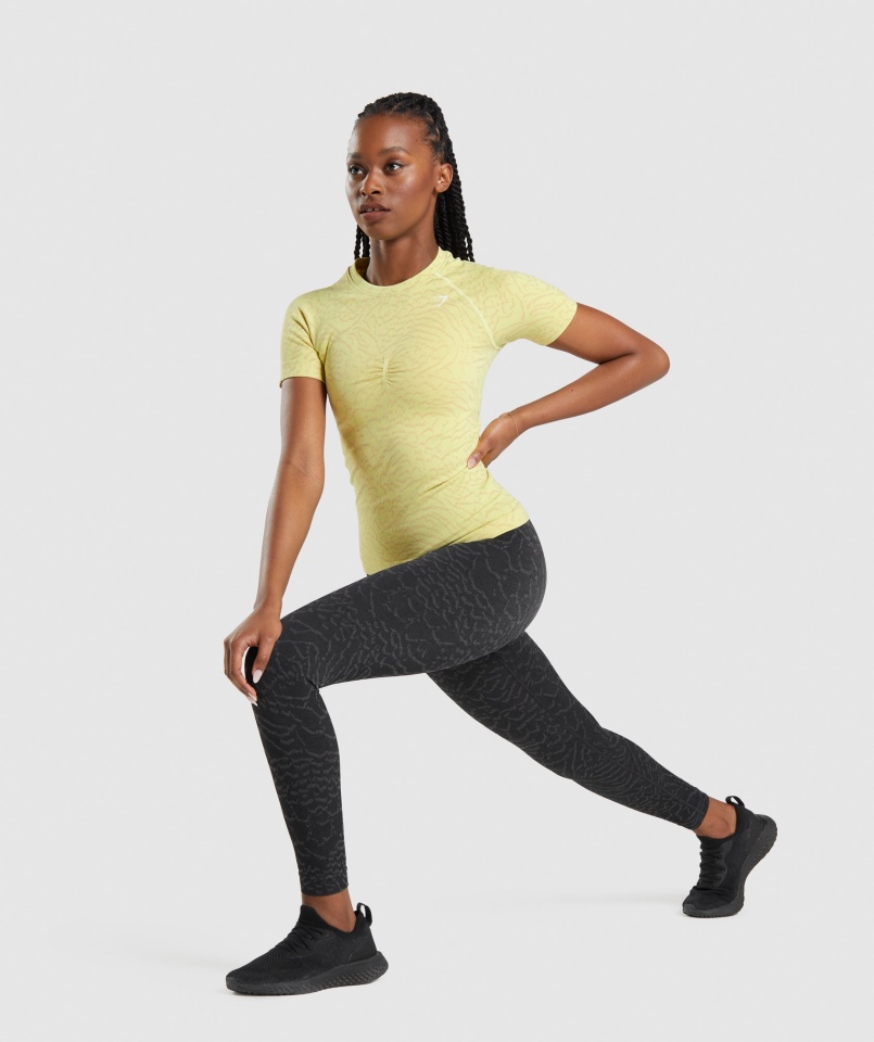 Gymshark Dostosuj Zwierzęcą Bezszwową Koszulkę Hybrydową-żółtą świetlika