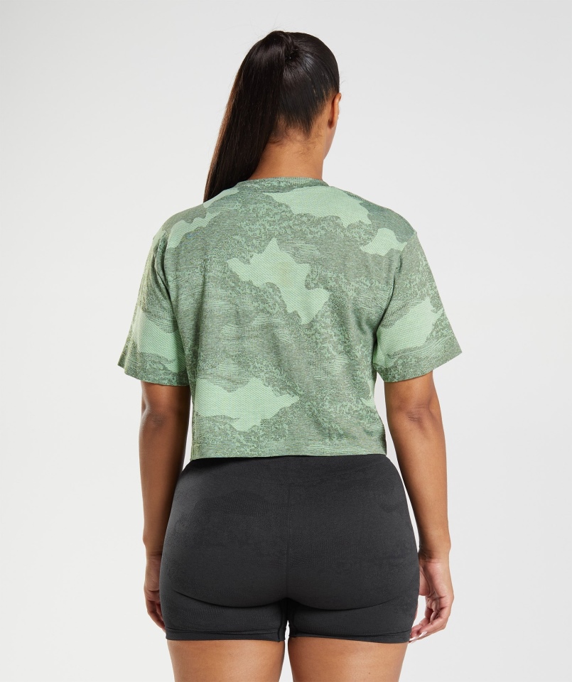Gymshark Adapt Camo Bezszwowa Bluzka Moro Lawa-aloes Zielono-mchowa Oliwka