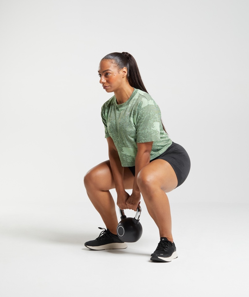 Gymshark Adapt Camo Bezszwowa Bluzka Moro Lawa-aloes Zielono-mchowa Oliwka