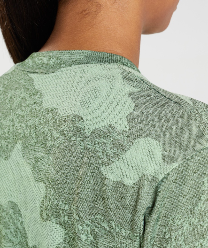 Gymshark Adapt Camo Bezszwowa Bluzka Moro Lawa-aloes Zielono-mchowa Oliwka