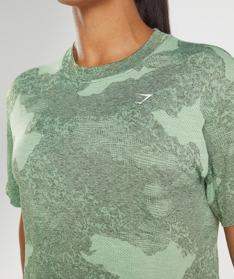 Gymshark Adapt Camo Bezszwowa Bluzka Moro Lawa-aloes Zielono-mchowa Oliwka