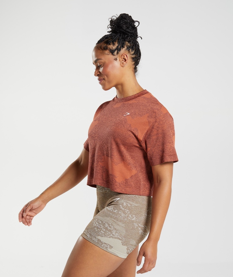 Gymshark Adapt Camo Bezszwowa Bluzka Bez Szwu Lava-storm Czerwono-wiśniowo-brązowy