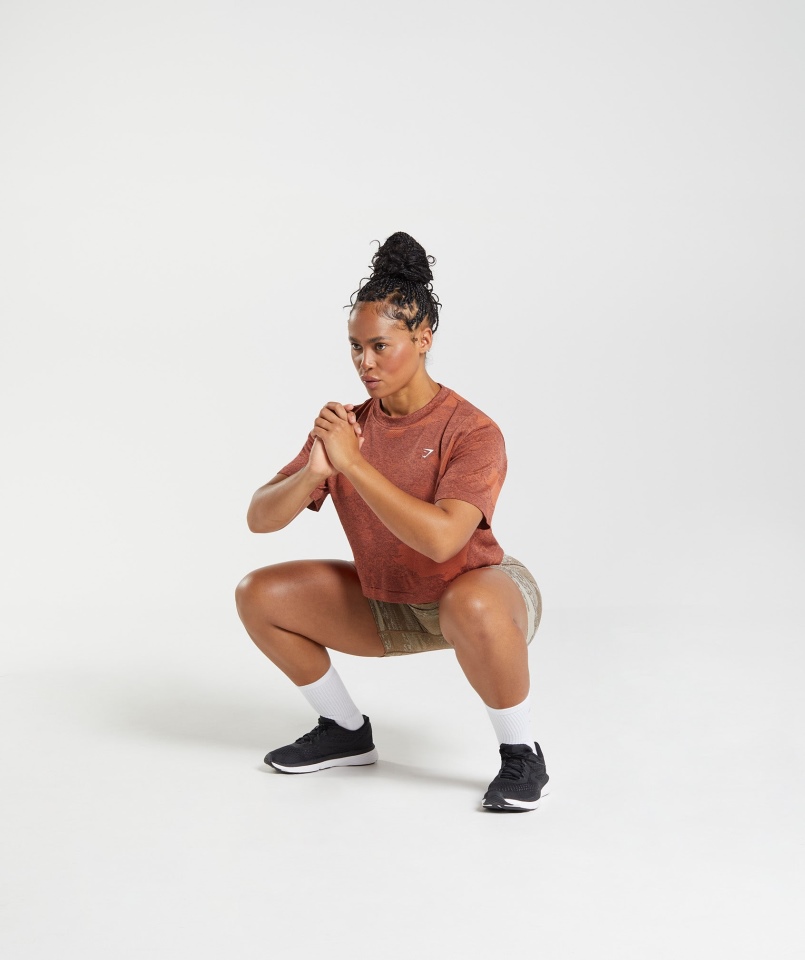 Gymshark Adapt Camo Bezszwowa Bluzka Bez Szwu Lava-storm Czerwono-wiśniowo-brązowy