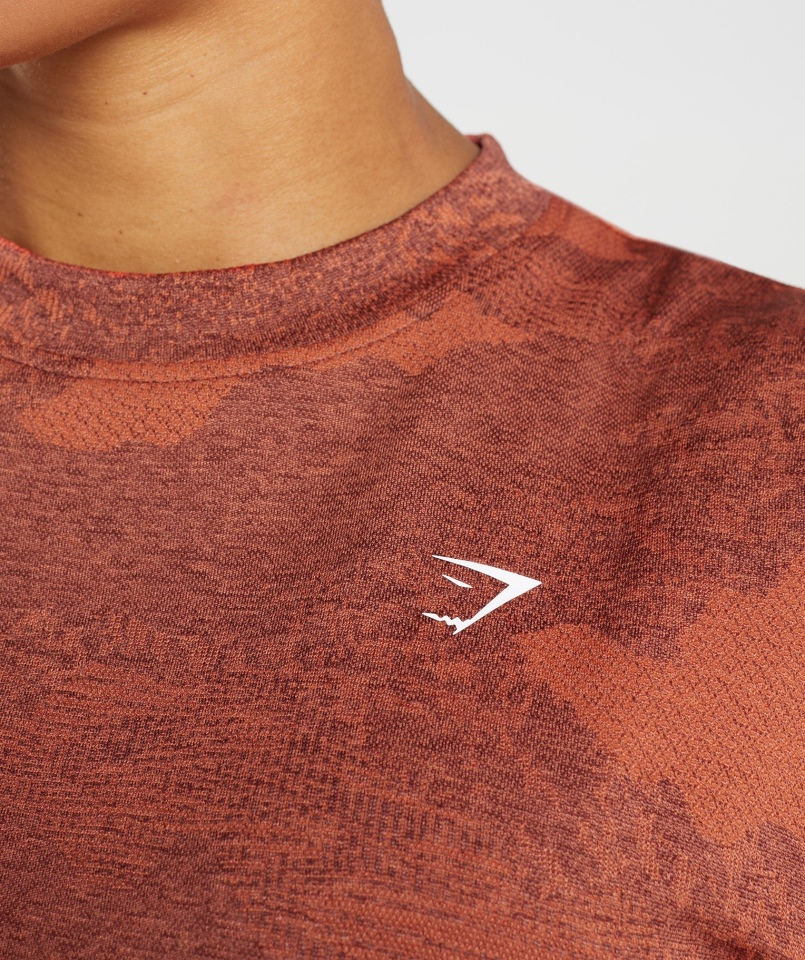 Gymshark Adapt Camo Bezszwowa Bluzka Bez Szwu Lava-storm Czerwono-wiśniowo-brązowy