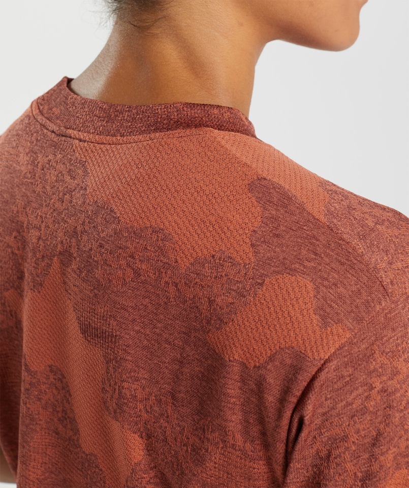 Gymshark Adapt Camo Bezszwowa Bluzka Bez Szwu Lava-storm Czerwono-wiśniowo-brązowy