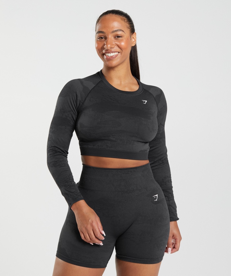 Gymshark Dostosuj Moro Bezszwowe Sznurowane Z Tyłu Top Lawa-czarno-onyksowo-szary