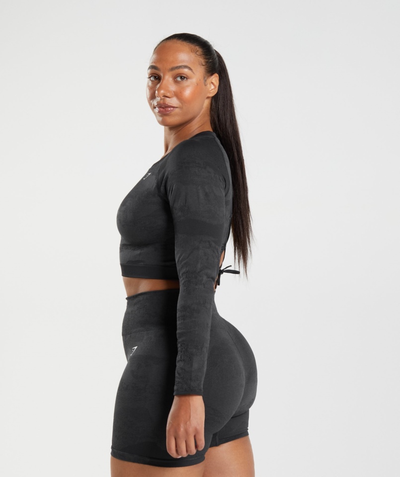 Gymshark Dostosuj Moro Bezszwowe Sznurowane Z Tyłu Top Lawa-czarno-onyksowo-szary