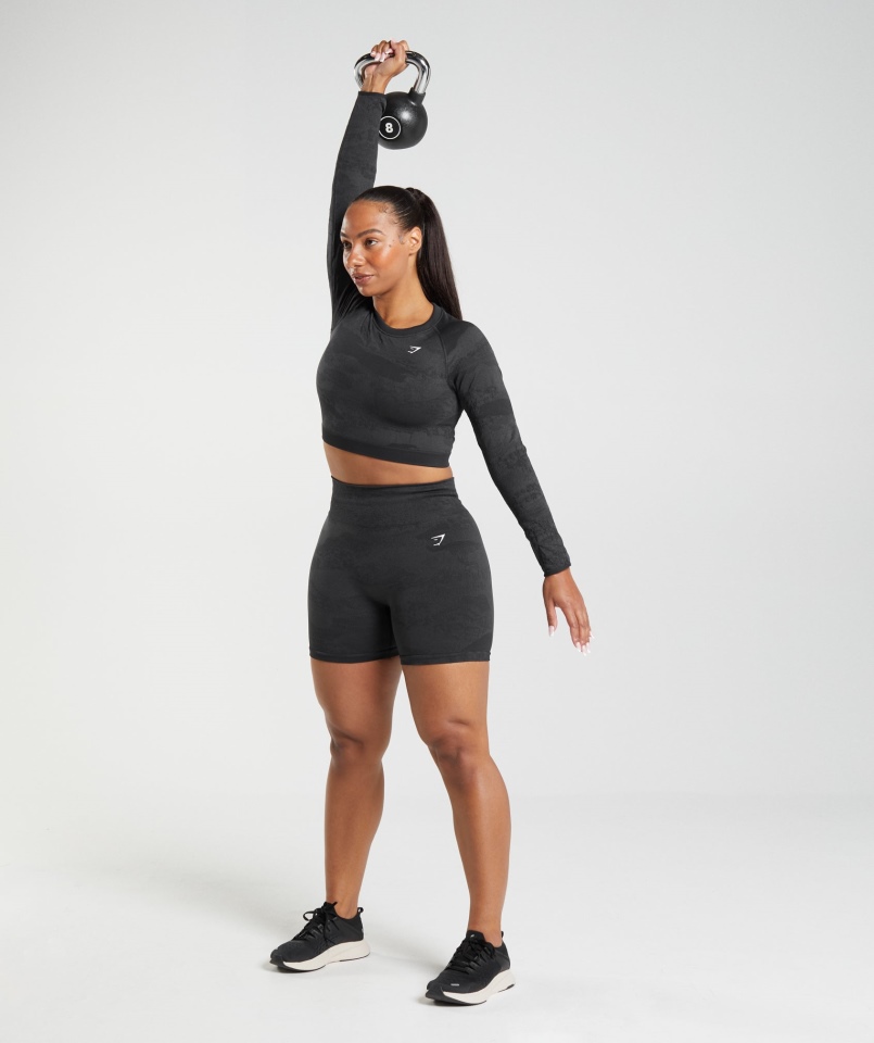 Gymshark Dostosuj Moro Bezszwowe Sznurowane Z Tyłu Top Lawa-czarno-onyksowo-szary