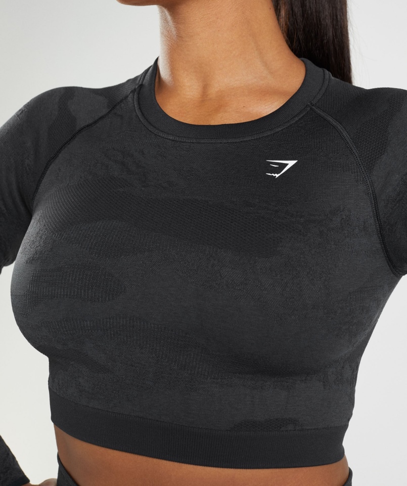 Gymshark Dostosuj Moro Bezszwowe Sznurowane Z Tyłu Top Lawa-czarno-onyksowo-szary