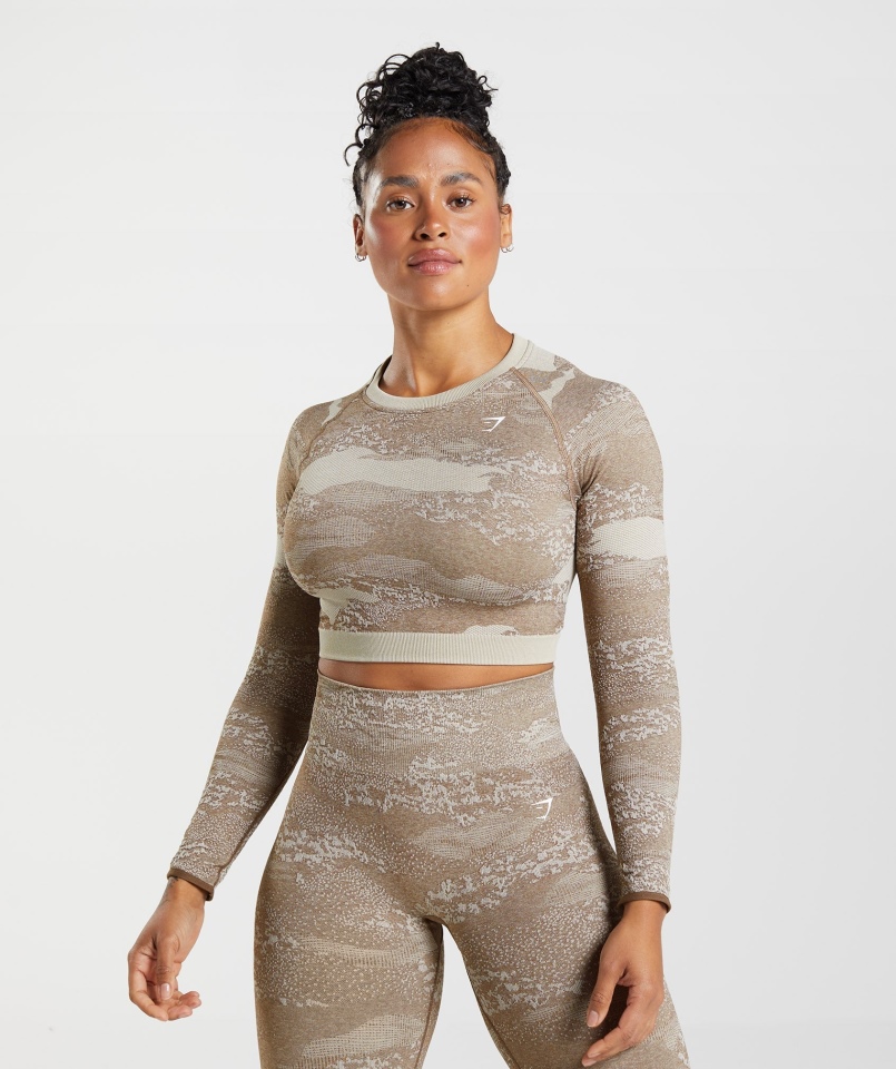 Gymshark Dostosuj Moro Bezszwowe Sznurowane Z Tyłu Top Lawa-pebble Szaro-soul Brown