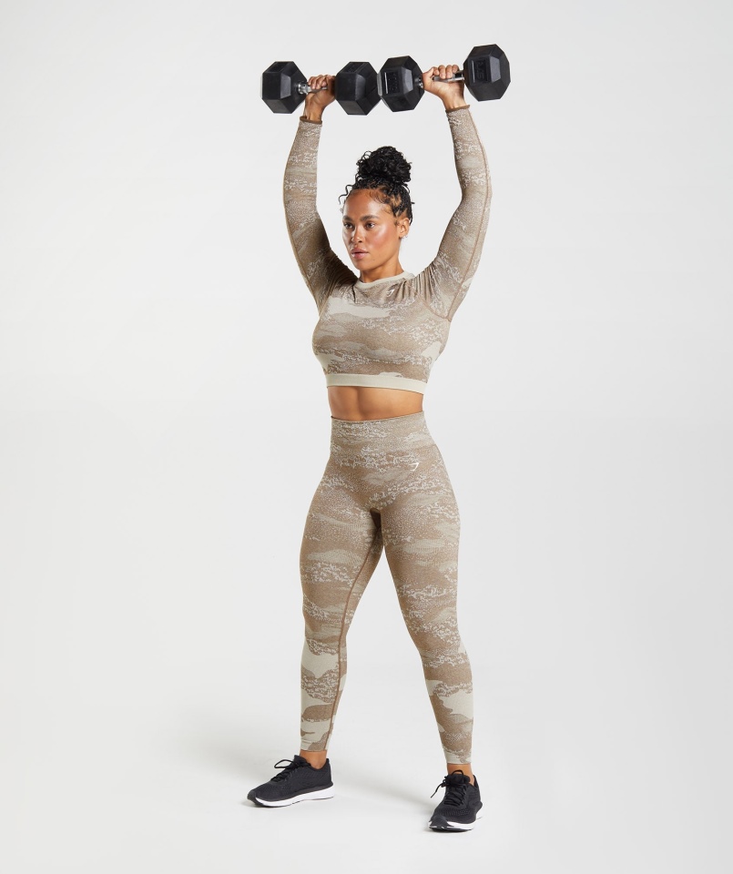 Gymshark Dostosuj Moro Bezszwowe Sznurowane Z Tyłu Top Lawa-pebble Szaro-soul Brown