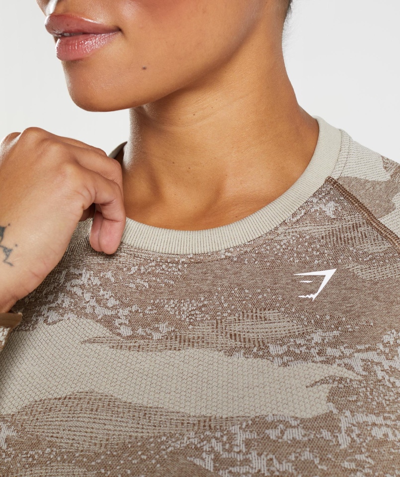 Gymshark Dostosuj Moro Bezszwowe Sznurowane Z Tyłu Top Lawa-pebble Szaro-soul Brown