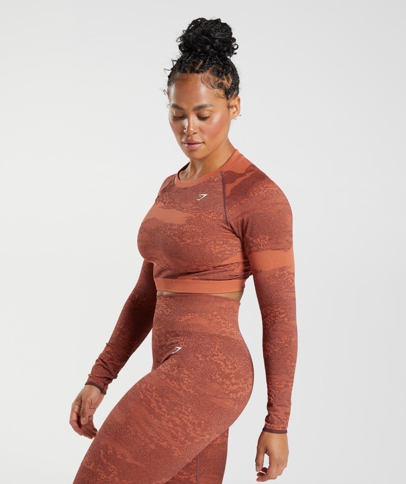 Gymshark Dostosuj Moro Bezszwowe Sznurowane Plecy Top Lawa-storm Czerwono-wiśniowo-brązowy