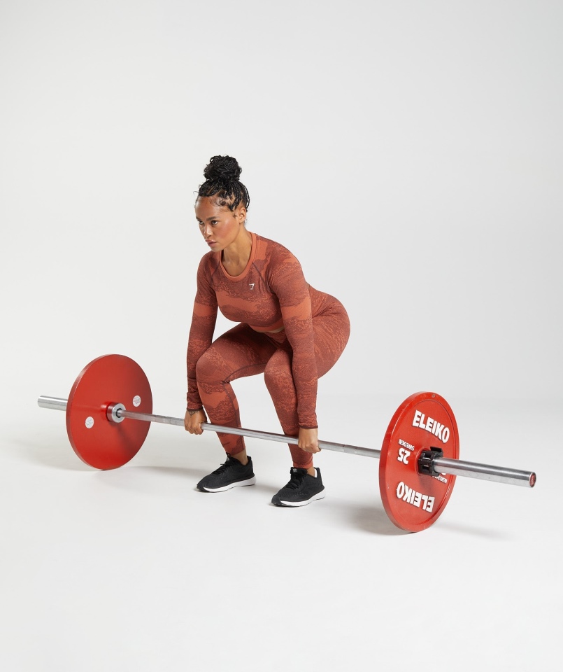 Gymshark Dostosuj Moro Bezszwowe Sznurowane Plecy Top Lawa-storm Czerwono-wiśniowo-brązowy